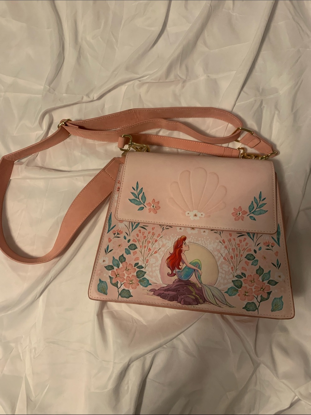 *New* Disney Loungefly Little Mermaid Ariel Pink Floral Purse Handbag Crossbody